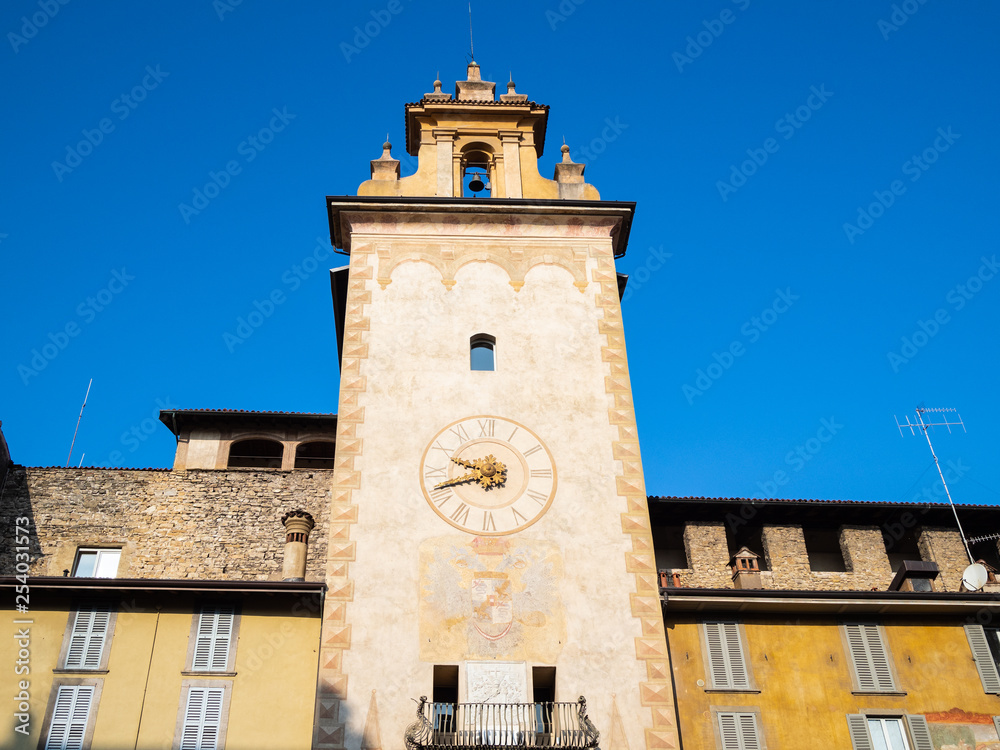 clock tower on Piazza della Cittadella in Bergamo