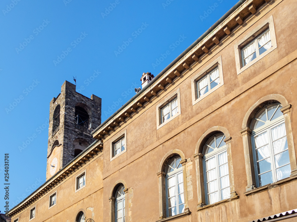 Palazzo del Podesta view of Campanone in Bergamo