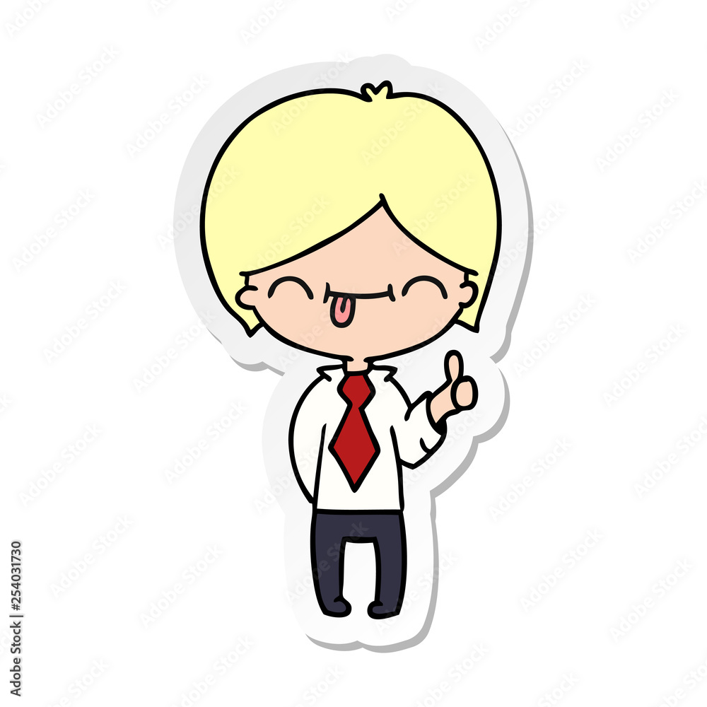 sticker cartoon of boy with thumb up