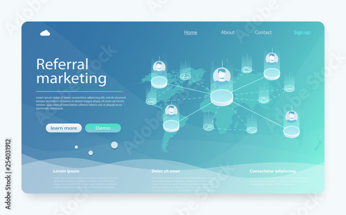 Referral, network marketing, affiliate marketing, online business concept.  Business partnership, referral program strategy. 