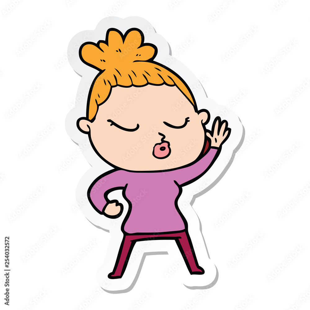 sticker of a cartoon calm woman