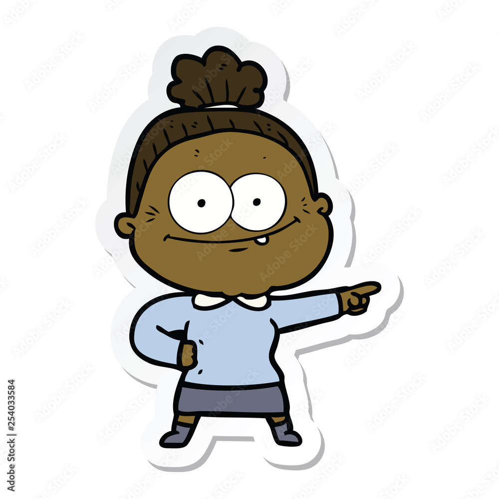 sticker of a cartoon happy old woman sticker of a cartoon happy old woman