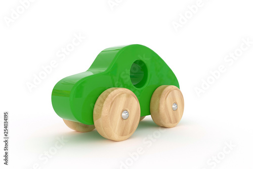 3d rendering isolate toy wooden car model simple shape