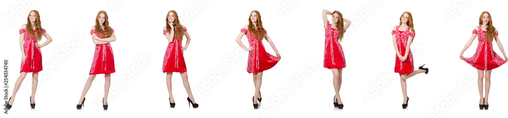 Redhead woman in red dress 