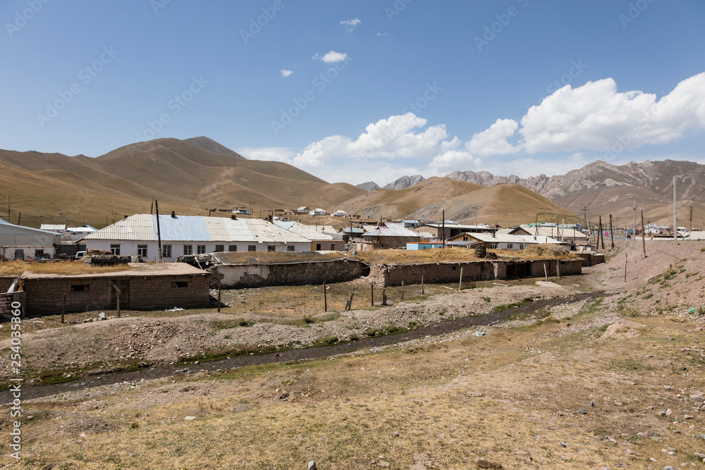 Sary-Tash border town in Kyrgyzstan to neighboring Tajikistan on the Pamir Highway in Central Asia