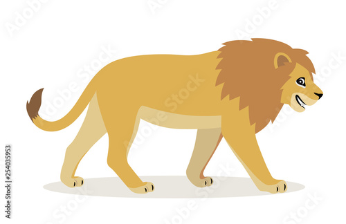African animal  cute funny lion icon isolated on white background  big wild cat with fluffy mane  vector