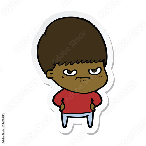 sticker of a annoyed cartoon boy