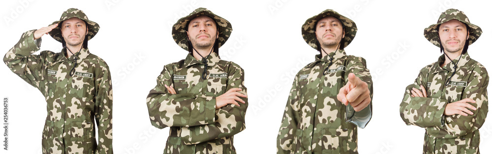 Funny soldier isolated on white 