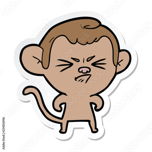 sticker of a cartoon annoyed monkey