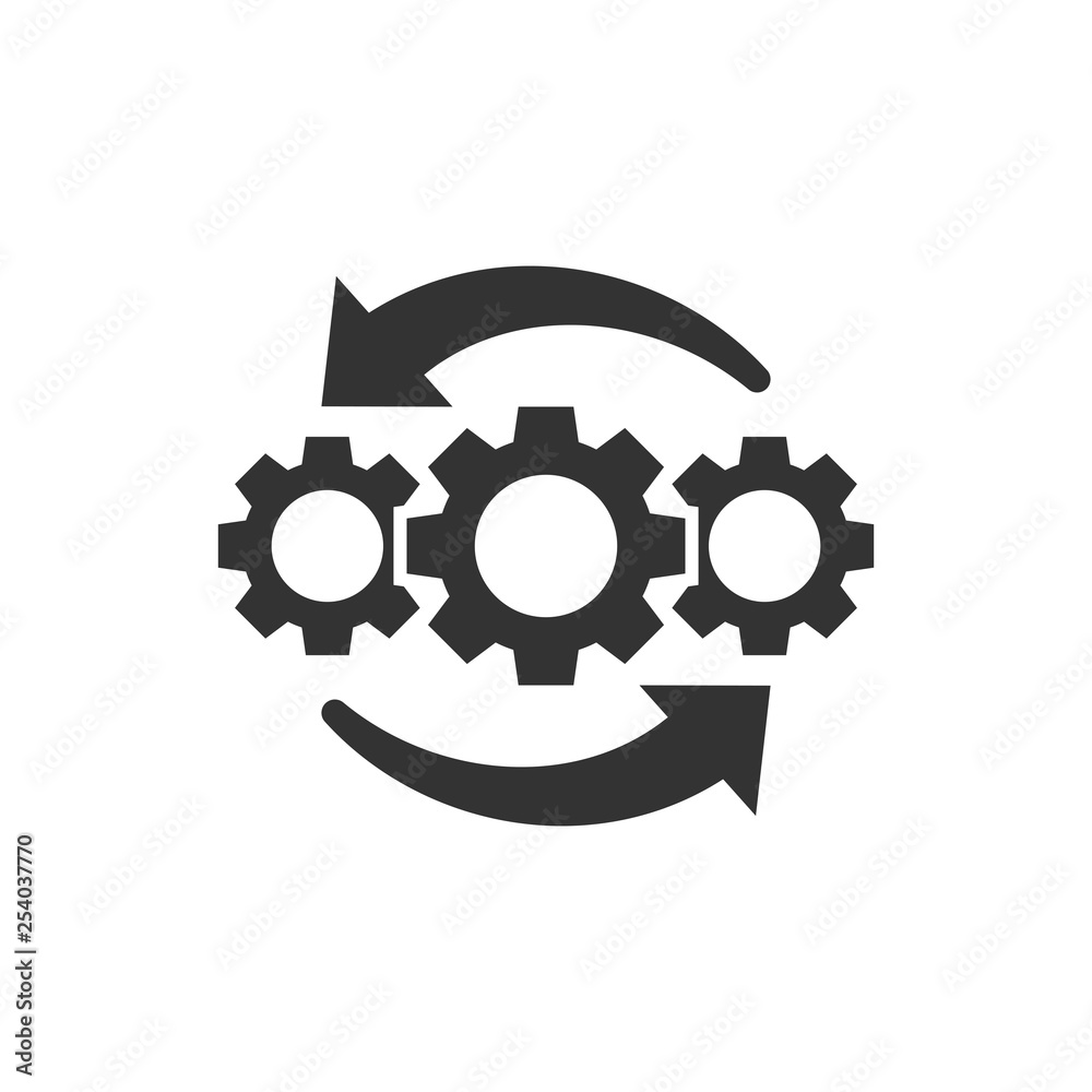 Operation project icon in flat style. Gear process vector illustration on white isolated background. Technology produce business concept.