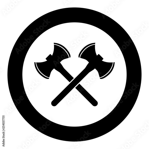 Two double-faced viking axes icon black color vector in circle round illustration flat style image