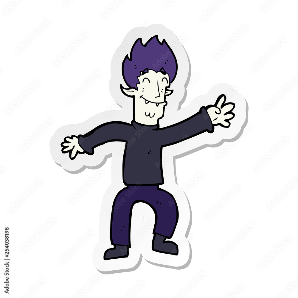 sticker of a cartoon happy vampire man