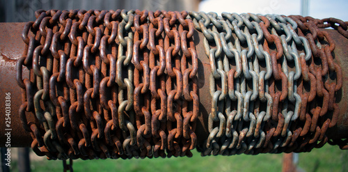 Old rusty chain wrapped around