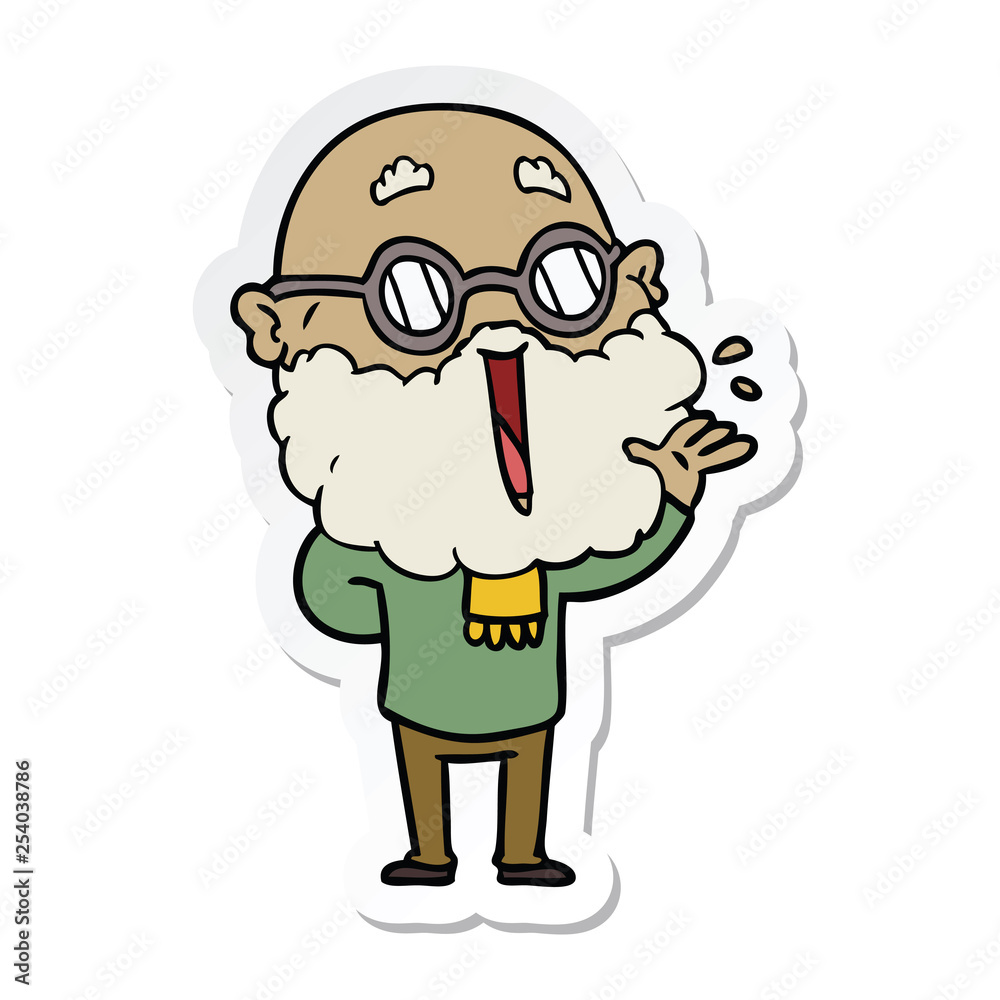 sticker of a cartoon joyful man with beard