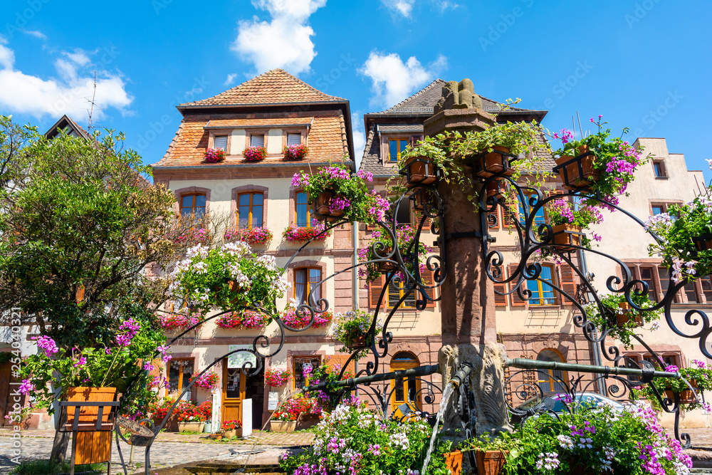 Amazing architecture of Alsace in Beblenheim town, France