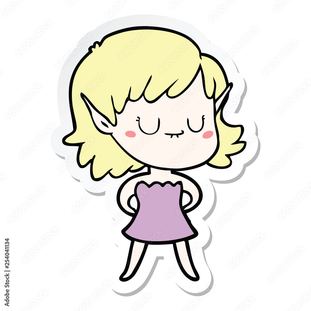 Obraz premium sticker of a happy cartoon elf girl wearing dress