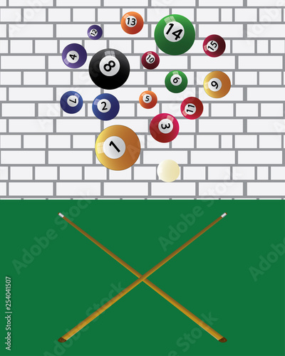 Billiard cue and pool balls