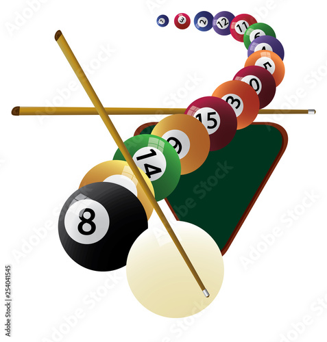 Billiard cue and pool balls