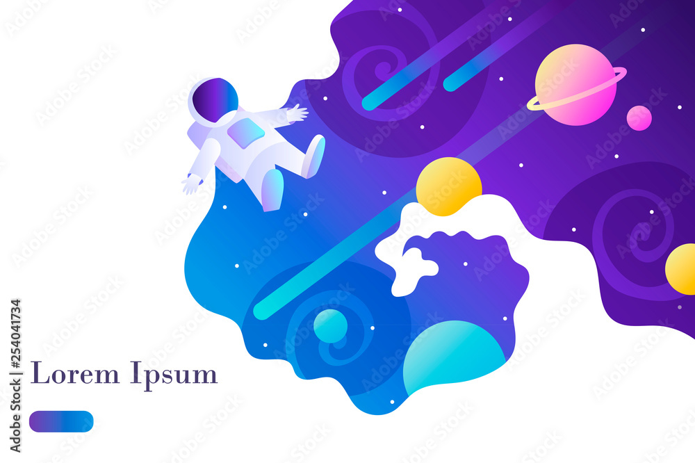 Space background. template for poster, presentation, landing, web banner. Children's vector illustration. Astronaut