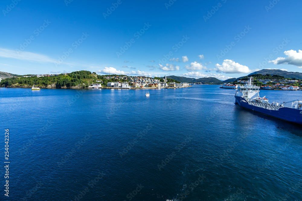 Sunny cityscape of Kristiansund a city built on four islands, More og Romsdal, Norway