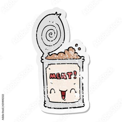 distressed sticker of a cartoon canned meat