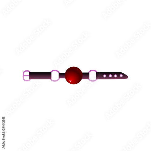 Bass or gag to mouth with red ball and leather belt isolated on white background