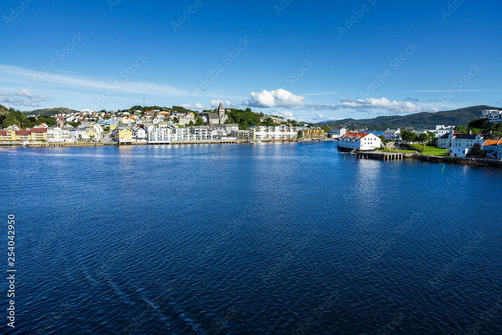 View of Kristiansund in a clear sunny day with typical Norwegian houses and buildings, More og Romsdal, Norway