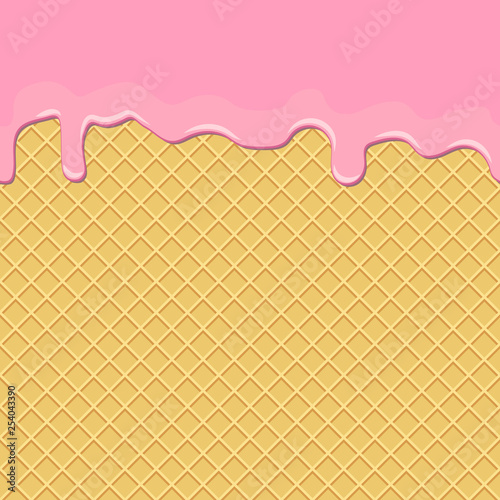 Seamless background. Waffles with the current sweet pink cream