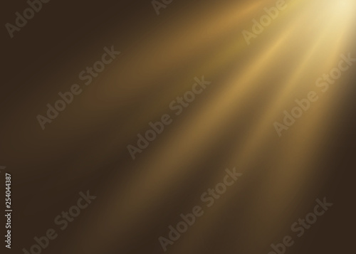 Glowing light explodes on black background. Vector illustration of light decoration effect with ray.Lens flash.The sun is backlit.Golden bright burst.Magical dust particles.Special backlit. - Vector 