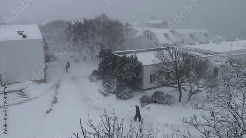Snowstorm in January on the Black Sea coast near Evpatoria.
