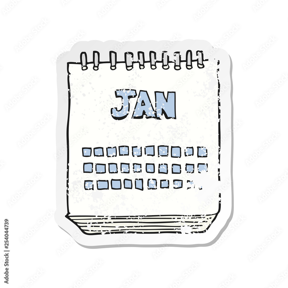 retro distressed sticker of a cartoon calendar showing month of january retro distressed sticker of a cartoon calendar showing month of january