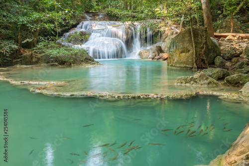 Fototapeta Naklejka Na Ścianę i Meble -  Erawan Waterfall tier 1, in National Park at Kanchanaburi, Thailand