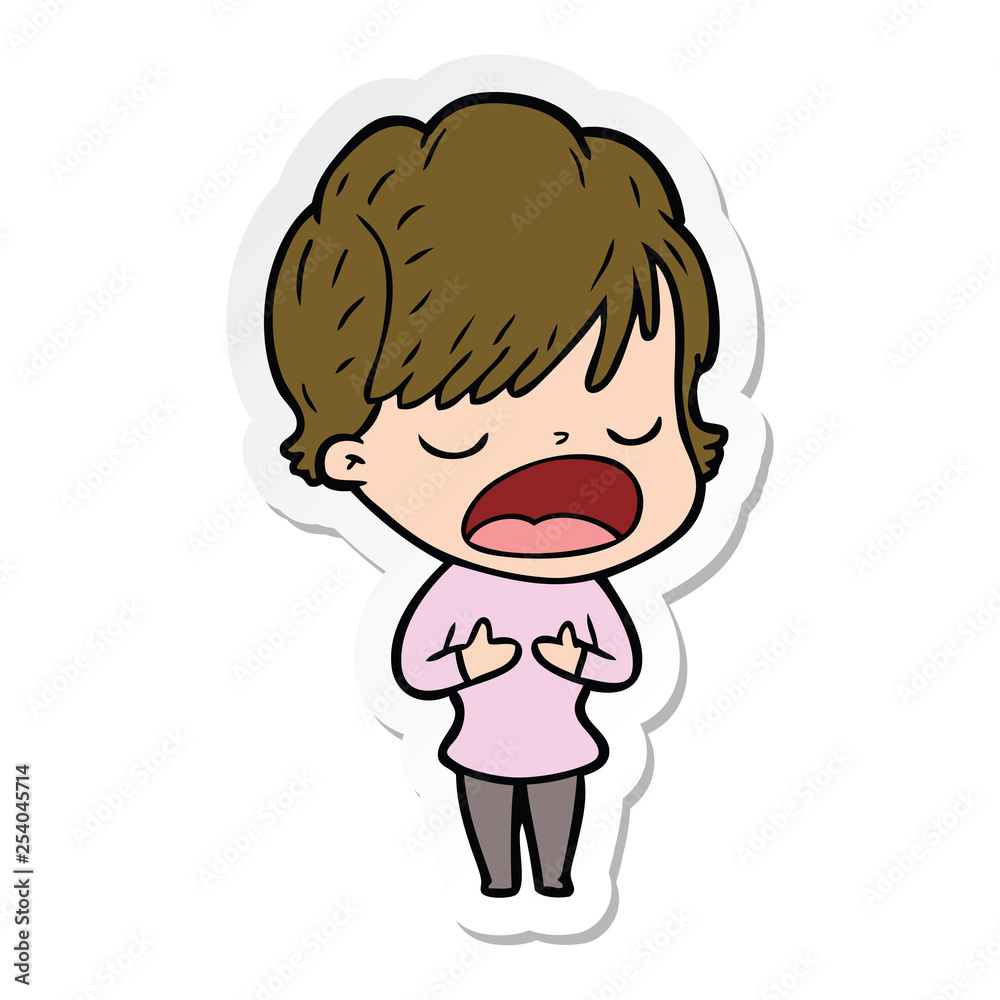 sticker of a cartoon woman talking sticker of a cartoon woman talking