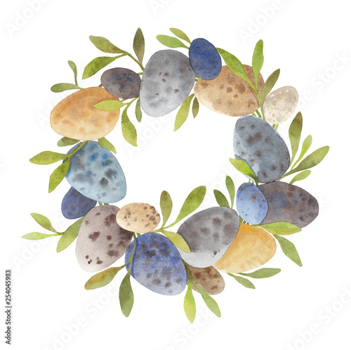 Watercolor easter wreath on white background