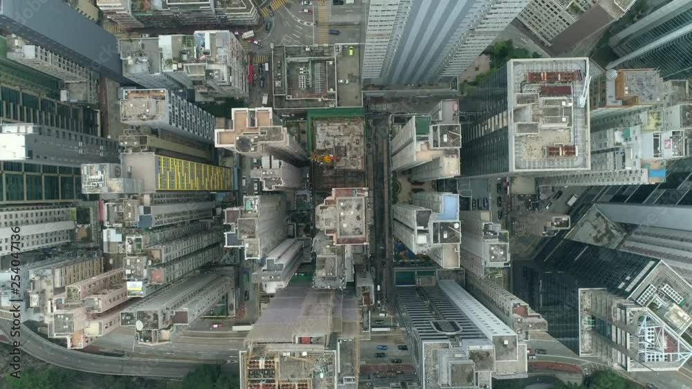Aerial shot of Hong Kong city downtown, Asian metropolis - October 2018: Hong Kong, China Aerial shot of Hong Kong city downtown, Asian metropolis - October 2018: Hong Kong, China