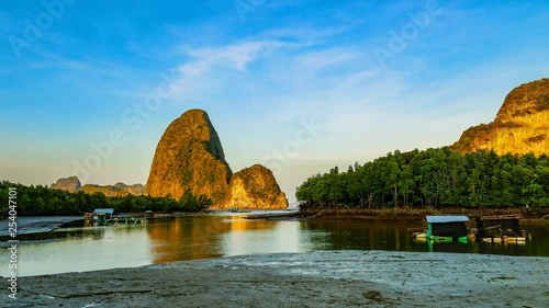 timelapse sunset at Baan Hinrom Samed Nangshe archipelago in Phang Nga bay photo