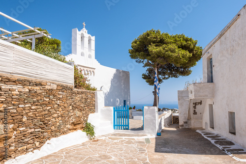 Square with Greek church in Apollonia, the capital of Sifnos. Cyclades, Greece photo