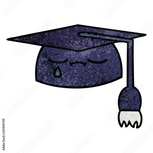 retro grunge texture cartoon graduation hat