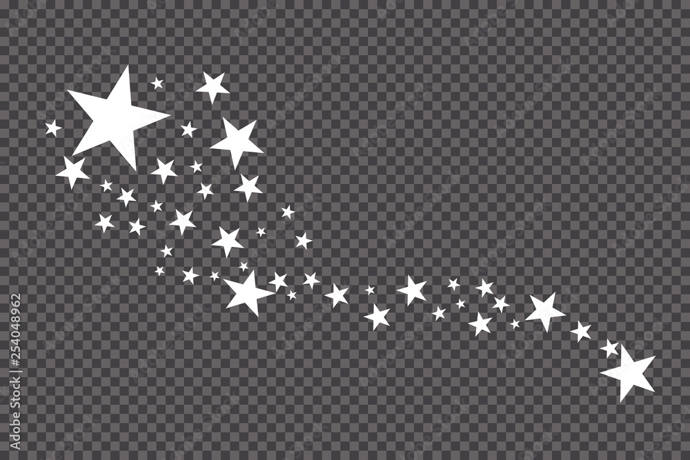 Stars on a white background. Black star shooting with an elegant star.Meteoroid, comet, asteroid, stars.