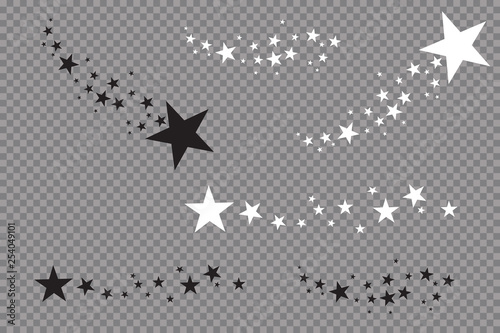 Stars on a white background. Black star shooting with an elegant star.Meteoroid, comet, asteroid, stars.