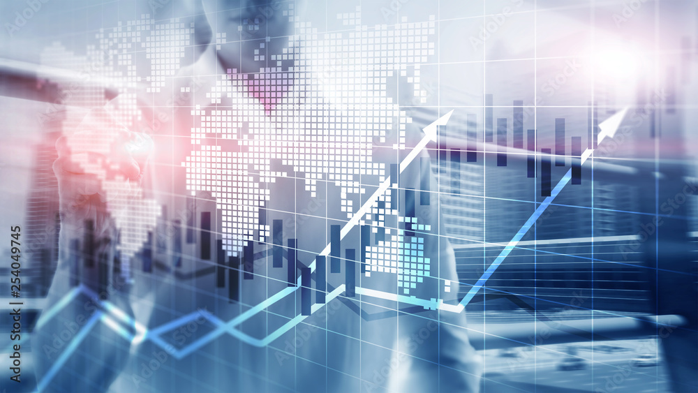 Financial Stock Market Graphs Candle Chart ROI Return On Investment Business Concept.