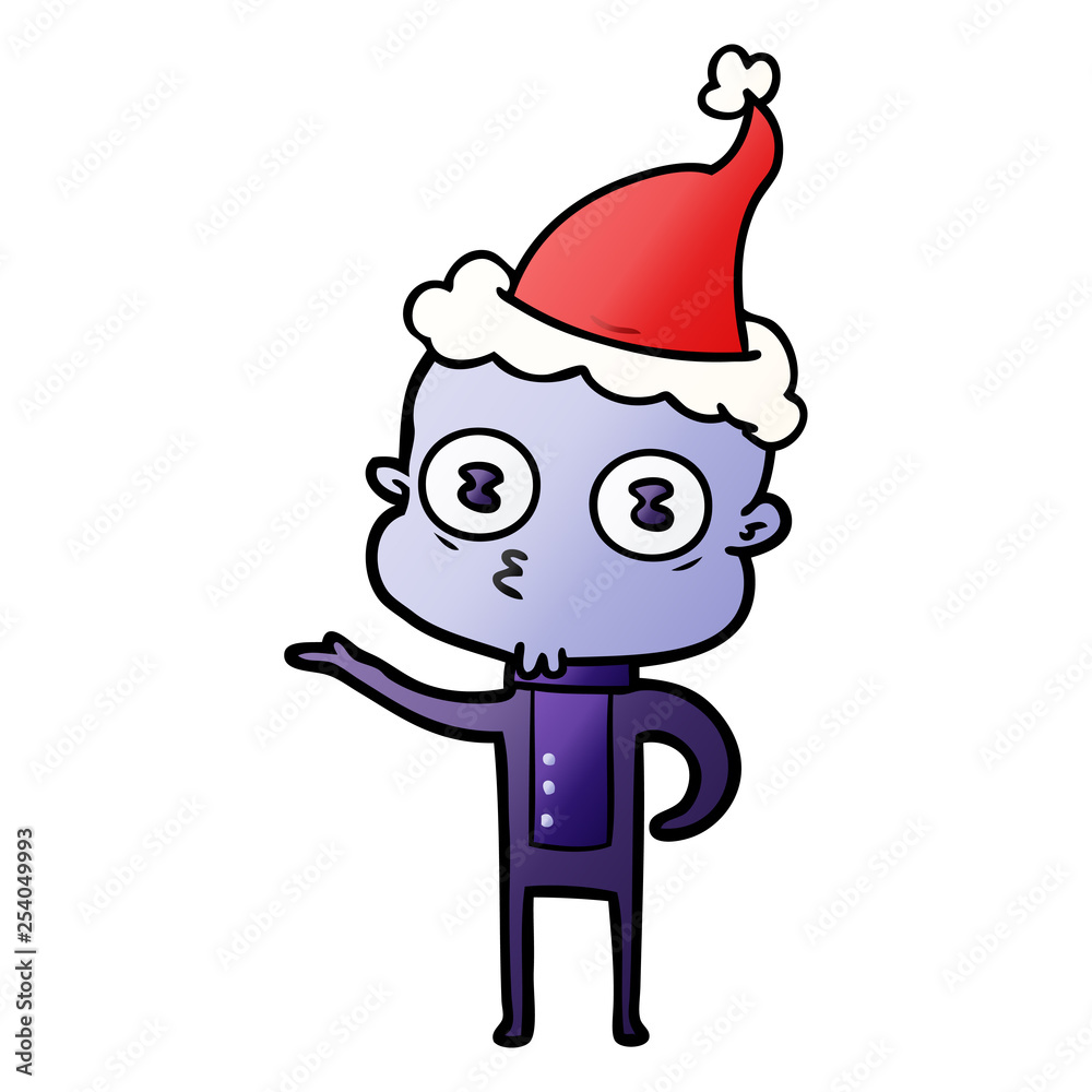 gradient cartoon of a weird bald spaceman wearing santa hat gradient cartoon of a weird bald spaceman wearing santa hat