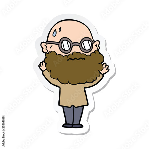 sticker of a cartoon worried man with beard and spectacles