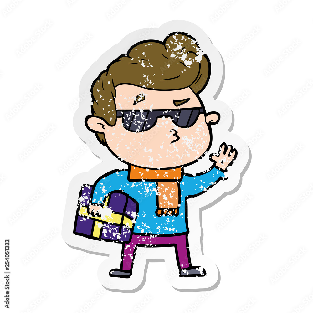 distressed sticker of a cartoon cool guy