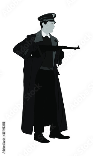 Germany soldier with rifle vector illustration isolated. SS officer in battle. WW2 warrior in occupied Europe. Second world war. 