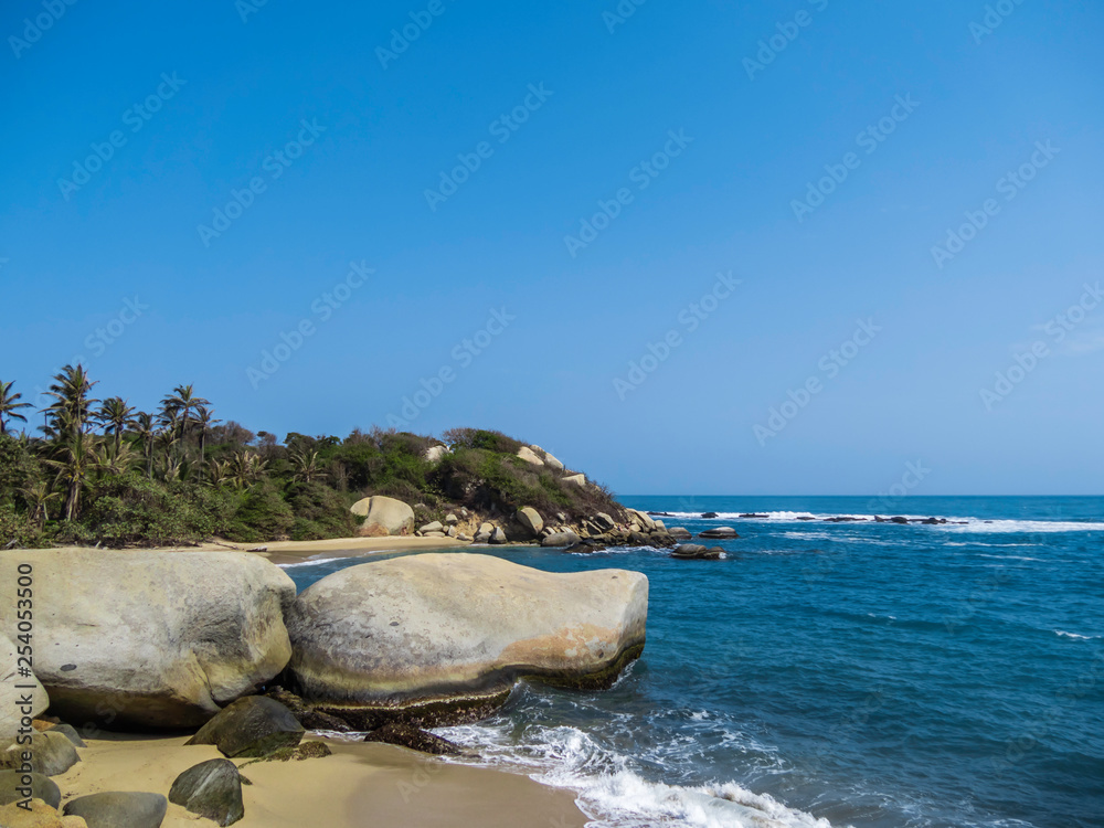 Beautiful natural beach in Tayrona National Park in Colombia