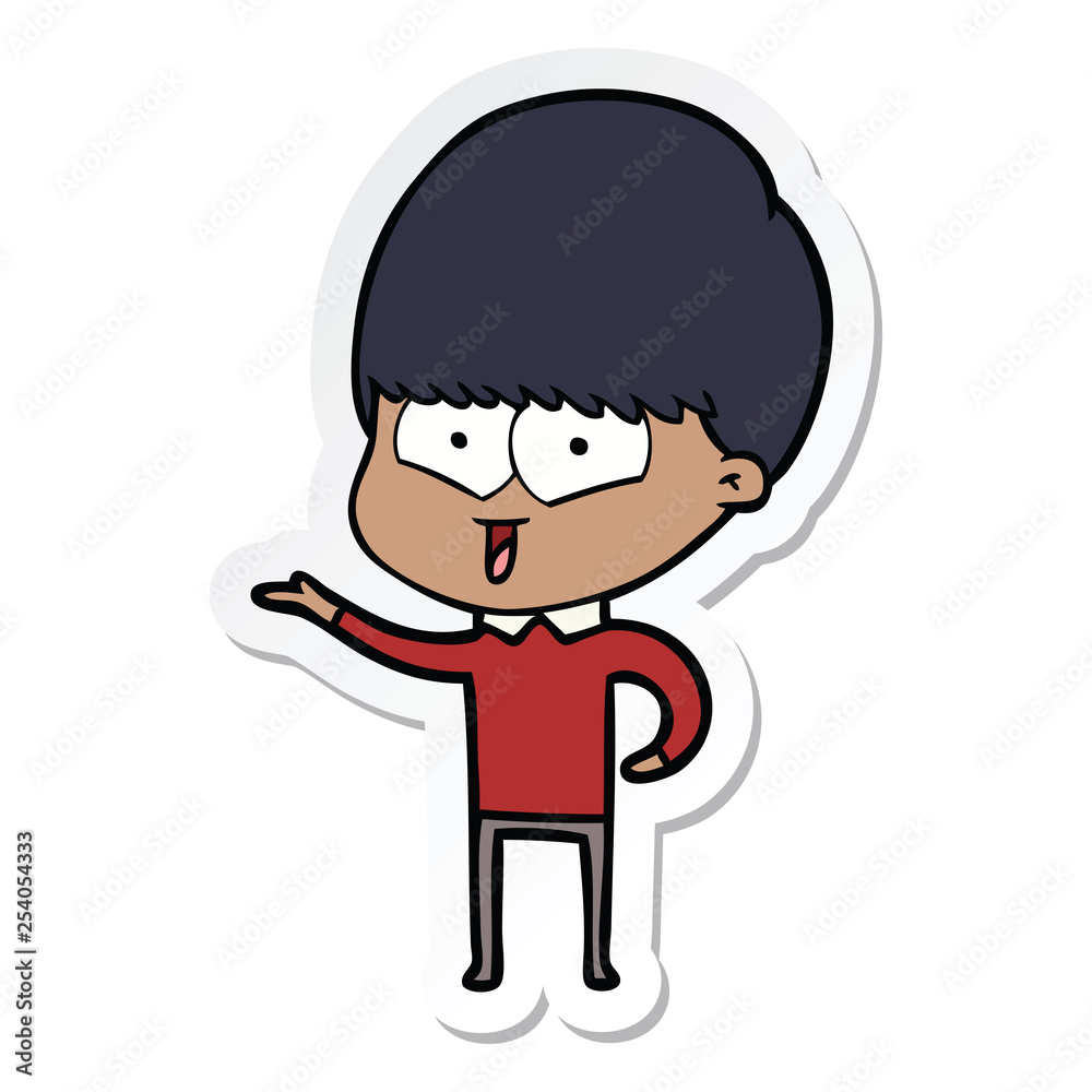 sticker of a cartoon happy boy