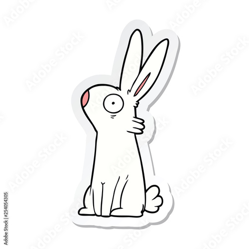 sticker of a cartoon startled rabbit