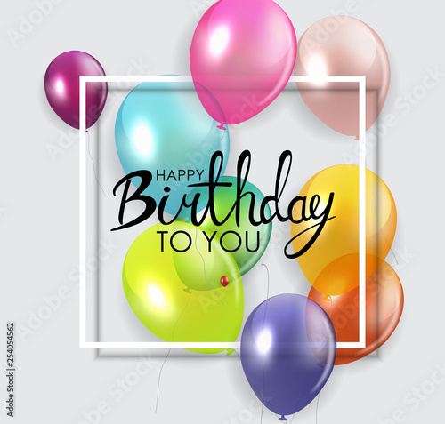 Glossy Happy Birthday Concept with Balloons isolated on transparent background. Vector Illustration