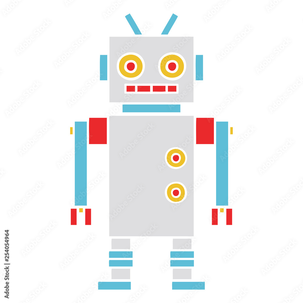 flat color retro cartoon dancing robot